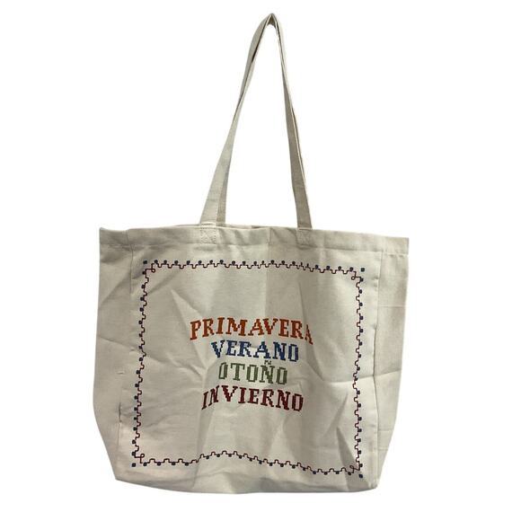 Sezane Embroidered Ecru Lucia Vergara Tote Bag - Picture 3 of 5